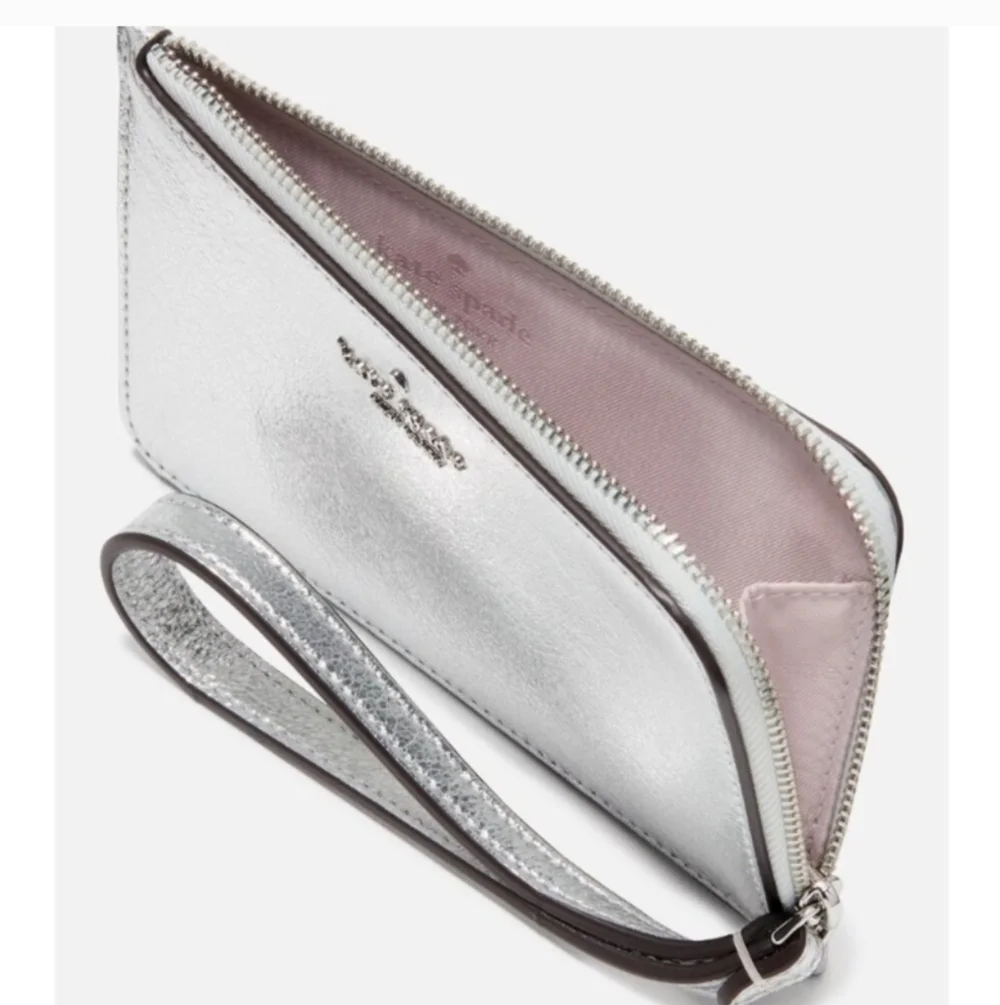 Kate Spade Lucy Small Silver Zip Around Wristlet Retail $99